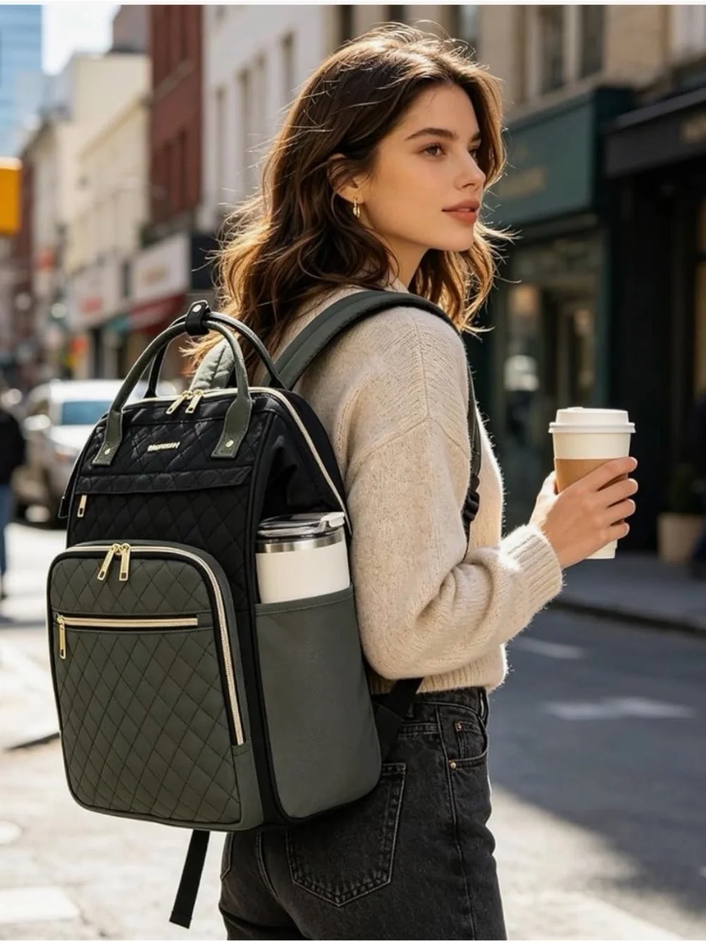 EMPSIGN 17 Inch Laptop Backpack for Women, Black-Army Green - NWT